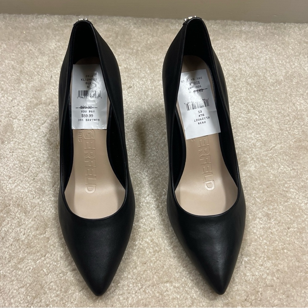 Karl Lagerfeld Sleek Black Leather pointed toe  Heels